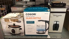 QUANTITY OF ITEMS TO INCLUDE COSORI ELECTRIC KETTLE GLASS, FAST BOIL QUIET, 3000W 1.5L WITH BLUE LED, STAINLESS STEEL FILTER, BOIL-DRY PROTECTION, BLACK, BPA FREE: LOCATION - I RACK