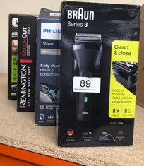 QUANTITY OF ITEMS TO INCLUDE BRAUN SERIES 3 ELECTRIC SHAVER FOR MEN WITH PRECISION BEARD TRIMMER, ELECTRIC RAZOR FOR MEN, UK 2 PIN PLUG, 300, BLACK RAZOR: LOCATION - A RACK