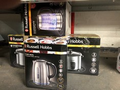 QUANTITY OF ITEMS TO INCLUDE RUSSELL HOBBS BRUSHED STAINLESS STEEL ELECTRIC 1.7L CORDLESS KETTLE (QUIET & FAST BOIL 3KW, REMOVABLE WASHABLE ANTI-SCALE FILTER, PUSH BUTTON LID, PERFECT POUR SPOUT) 204