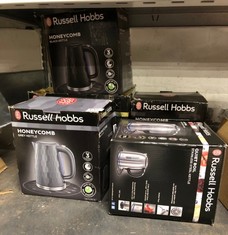 QUANTITY OF ITEMS TO INCLUDE RUSSELL HOBBS HONEYCOMB ELECTRIC 1.7L CORDLESS KETTLE (FAST BOIL 3KW, GREY PREMIUM PLASTIC, MATT & HIGH GLOSS FINISH, REMOVABLE WASHABLE ANTI-SCALE FILTER, PUSH BUTTON LI