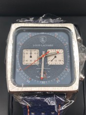 MENS LOUIS LACOMBE CHRONOGRAPH WATCH MULTI FUNCTION DIAL LEATHER STRAP GIFT BOX EST £420: LOCATION - TOP 50 RACK