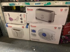 QUANTITY OF KITCHEN & APPLIANCES ITEMS TO INCLUDE SWAN 4 SLICE TOASTER, WHITE, VARIABLE BROWNING CONTROL AND EXTRA LONG SLOT: 25MM X 250MM, 1200W-1400W, ST10091N: LOCATION - B