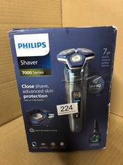 PHILIPS SHAVER SERIES 7000 - WET & DRY ELECTRIC SHAVER IN ICE BLUE WITH 1 X INTEGRATED POP-UP TRIMMER, BEARD TRIMMER, TRAVEL CASE, QUICK CLEAN POD AND CHARGING STAND (MODEL S7882/54).: LOCATION - B