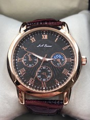 MENS LA BANUS WATCH GOLD COLOUR CASE LEATHER STRAP GIFT BOX : LOCATION - TOP 50 RACK