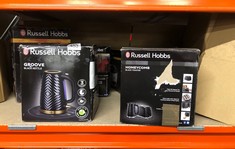 QUANTITY OF  ITEMS TO INCLUDE RUSSELL HOBBS GROOVE ELECTRIC 1.7L CORDLESS KETTLE (FAST BOIL 3KW, BLACK TEXTURED PLASTIC WITH BRUSHED GOLD ACCENTS, REMOVABLE WASHABLE ANTI-SCALE FILTER, PUSH TO OPEN L