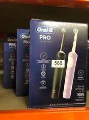 QUANTITY OF HEALTH & BEAUTY ITEMS TO INCLUDE ORAL-B VITALITY PRO 2X ELECTRIC TOOTHBRUSHES FOR ADULTS, 2 TOOTHBRUSH HEADS, 3 BRUSHING MODES INCLUDING SENSITIVE PLUS, 2 PIN UK PLUG, BLACK & LILAC: LOCA