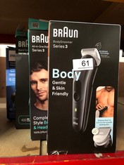 QUANTITY OF ITEMS TO INCLUDE BRAUN BODY GROOMER 3, MANSCAPING TOOL FOR MEN WITH SKINSHIELD TECHNOLOGY, SENSITIVE COMB, WET & DRY, 100% WATERPROOF, UK 2 PIN PLUG, BG3350, BLACK/GREY: LOCATION - A