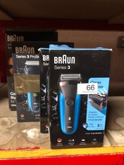 QUANTITY OF ITEMS TO INCLUDE BRAUN SERIES 3 ELECTRIC SHAVER FOR MEN WITH PRECISION BEARD TRIMMER, WET & DRY ELECTRIC RAZOR FOR MEN, UK 2 PIN PLUG, 310, BLACK/BLUE RAZOR: LOCATION - A