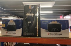 QUANTITY OF  ITEMS TO INCLUDE RUSSELL HOBBS STEAM GENIE 2IN1 HANDHELD CLOTHES STEAMER WITH IRONING OPTION, NO IRONING BOARD, READY TO USE IN 1M, POWER INDICATOR, 150ML REMOVABLE TANK, 3 ATTACHMENTS,