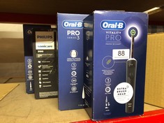 QUANTITY OF ITEMS TO INCLUDE ORAL-B VITALITY PRO ELECTRIC TOOTHBRUSH FOR ADULTS, 1 HANDLE, 2 TOOTHBRUSH HEADS, 3 BRUSHING MODES INCLUDING SENSITIVE PLUS, 2 PIN UK PLUG, BLACK: LOCATION - A