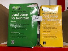 BLAGDON MINIPOND POND PUMP 1600 (TO RUN FOUNTAINS FOR MEDIUM PONDS UP TO 3582 LITRE), 3 FOUNTAIN HEADS, BLACK + BLAGDON WATER MOVEMENT POND PUMP FOR FOUNTAINS   : LOCATION - A