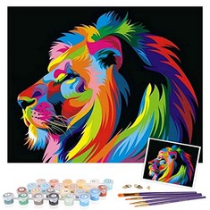 17 X TAHEAT PAINT BY NUMBERS ANIMALS KITS DIY CANVAS OIL PAINTING FOR KIDS, STUDENTS, ADULTS BEGINNER WITH BRUSHES AND ACRYLIC PIGMENT - COLORFUL LION FACE PATTERN 16 * 20 INCHES (WITHOUT FRAME) - TO