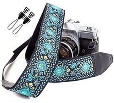 10 X BLUE WOVEN VINTAGE CAMERA STRAP BELT FOR ALL DSLR CAMERA – EMBROIDERED ELEGANT UNIVERSAL DSLR STRAP, FLORAL PATTERN NECK SHOULDER CAMERA STRAP FOR CANON, NIKON, SONY,FUJIFILM AND DIGITAL CAMERA