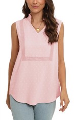 29 X BEIGAI WOMEN'S VESTS SUMMER SLEEVELESS V NECK BLOUSES SHIRTS ELEGANT CASUAL SWISS DOT CHIFFON TANK TOPS,BRIGHT PINK,L - TOTAL RRP £241: LOCATION - RACK B