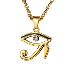 QUANTITY OF ASSORTED ITEMS TO INCLUDE PROSTEEL GOLD PLATED EGYPTIAN THE EYE OF HORUS PENDANT NECKLACE HIP HOP WEDJAT EYE NECKLACE: LOCATION - RACK C