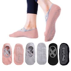 37 X TSHAOUN 3 PAIRS NON-SLIP YOGA SOCKS, PILATES SOCKS FOR WOMEN COTTON DANCE BARRE SOCKS, LADIES GYM SOCKS FALL PREVENTION GRIP SOCKS, IDEAL FOR PILATES, FITNESS, BALLET, HOME WORKOUT (3 COLORS) -