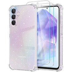 QUANTITY OF YIRSER GLITTER CASE COMPATIBLE WITH SAMSUNG GALAXY A55 WITH 2 PACK SCREEN PROTECTOR, GLITTER AIR CUSHION SOFT TPU BUMPER ANTI-SCRATCH SHOCKPROOF SPARKLY COVER TRANSPARENT COVER FOR GALAXY