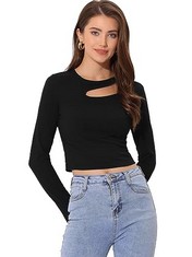 QUANTITY OF WOMENS CLOTHES TO INCLUDE ALLEGRA K LONG SLEEVE CASUAL TOP FOR WOMEN CUT OUT SLIM FITTED BASIC CROP TEE TOPS BLACK XL RRP £269: LOCATION - RACK D