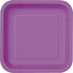 QUANTITY OF ASSORTED ITEMS TO INCLUDE UNIQUE PARTY 34479 PAPER 9" SOLID SQUARE DINNER PLATES | PRETTY PURPLE COLOR THEME | 14CT, 14 COUNT (PACK OF 1): LOCATION - RACK A