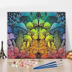 25 X TISHIRON COLORFUL MUSHROOMS PAINT BY NUMBERS OR ADULTS KIDS BEGINNER HIPPIE MUSHROOM OIL PAINTING ON CANVAS WALL DECOR CANVAS PAINTING FOR HOME LIVING ROOM DECOR 16X20 - TOTAL RRP £125: LOCATION