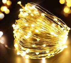 33 X FRIDEKO 30 LED FAIRY LIGHTS BATTERY OPERATED, 3M/10FT THIN WIRE STRING LIGHTS BATTERY FAIRY LIGHTS INDOOR FOR BEDROOM WEDDING PARTY BIRTHDAY CHRISTMAS DECOR (WARM WHITE): LOCATION - RACK D