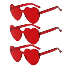 21 X PRETYZOOM 3PCS RED LOVE HEART SHAPE SUNGLASSES RIMLESS SUNGLASSES FOR MARDI GRAS SUMMER PARTY BEACH SUNGLASSES - TOTAL RRP £112: LOCATION - RACK E