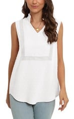 31 X BEIGAI WOMEN'S VESTS SUMMER SLEEVELESS V NECK BLOUSES SHIRTS ELEGANT CASUAL SWISS DOT CHIFFON TANK TOPS,WHITE,XL - TOTAL RRP £258: LOCATION - RACK E