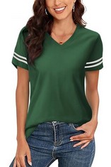 QUANTITY OF ADULT CLOTHES TO INCLUDE SMENG LADIES TOPS SHORT SLEEVE V NECK STRIPED TSHIRT SUMMER DRESSES FOR WOMEN UK CASUAL LOOSE TEE 90S T SHIRT GREEN SIZE 6-8 UK RRP £187: LOCATION - RACK E