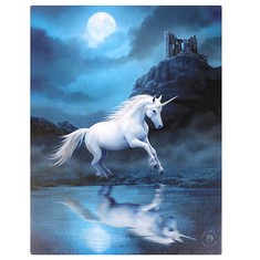 24 X SMALL MOONLIGHT UNICORN CANVAS PICTURE BY ANNE STOKES, WHITE/BLUE - TOTAL RRP £100: LOCATION - RACK E