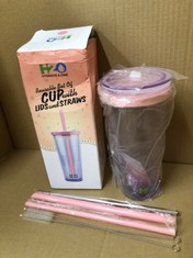 QUANTITY OF ASSORTED ITEMS TO INCLUDE HYDRATE 2.ONE 700ML ICED COFFEE CUP WITH 2 LIDS, 1 THICK & 2 THIN STRAWS & 2 BRUSHES (NO SLEEVE) | REUSABLE TRAVEL TUMBLER FOR BUBBLE TEA, BOBA, SMOOTHIE, MILKSH