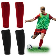 25 X SHOES 2 PAIRS FOOTBALL SOCK SLEEVES, SOCCER SHIN GUARDS SLEEVES, FOOTBALL SOCKS, GRIP SOCKS FOOTBALL, SHIN GUARD SOCK ELASTIC DURABLE, BLACK & RED, FOR FOOTBALL GAMES BEGINNER (BLACK & RED) - TO