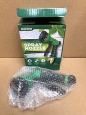 QUANTITY OF ASSORTED ITEMS TO INCLUDE SIGNATURE GARDEN HIGH PRESSURE WATER HOSE SPRAY NOZZLE SPRINKLER HEAD HOSE ATTACHMENT - 8 SPRAYER PATTERNS - GARDEN HOSE NOZZLE - WATERING LAWNS & GARDENS, WASHI