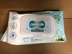 QUANTITY OF ASSORTED ITEMS TO INCLUDE COMFY LIFE ADULT BODY WIPES: LOCATION - RACK F