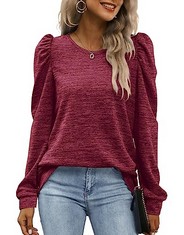 15 X SAMPEEL LONG SLEEVE TOPS WOMEN JUMPERS LADIES PUFF SLEEVE SWEATSHIRTS CREWNECK PURPLE SIZE 10-12 - TOTAL RRP £143: LOCATION - RACK A