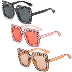 QUANTITY OF ASSORTED ITEMS TO INCLUDE ALVILLER 3PCS OVERSIZED RHINESTONE SUNGLASSES, CRYSTAL SQUARE EYE GLASSES THICK FRAME DIAMONDS SUNGLASSES FOR WOMEN MEN - TOTAL RRP £314: LOCATION - RACK A