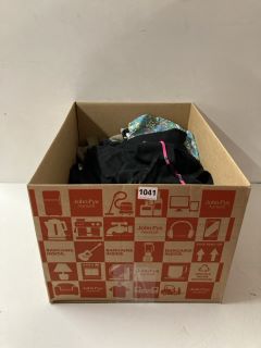 BOX OF ASSORTED CLOTHING IN VARIOUS SIZES AND DESIGNS