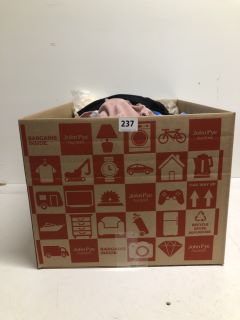 BOX OF ASSORTED CLOTHING IN VARIOUS SIZES AND DESIGNS