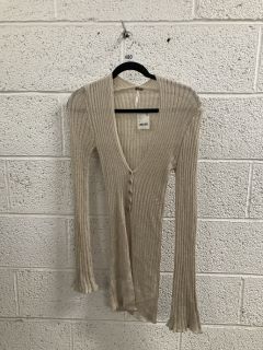 WOMEN'S DESIGNER KNITTED LONG SLEEVE TOP IN NEUTRAL - SIZE XS - RRP $98