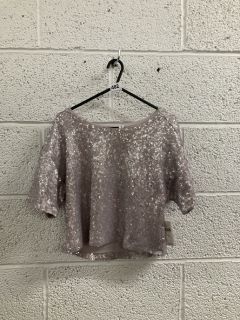 WOMEN'S DESIGNER CROPPED TOP IN GREY SEQUIN - SIZE XS - RRP £80