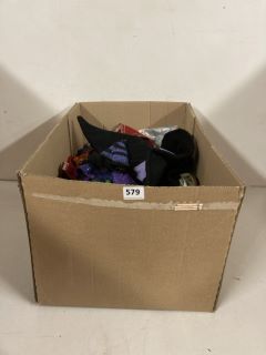 BOX OF ASSORTED CLOTHING IN VARIOUS SIZES AND DESIGNS