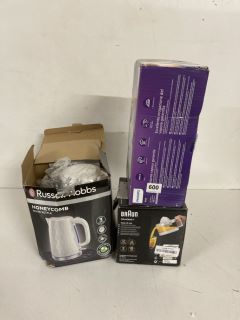 3X ASSORTED ITEMS INCL. RUSSELL HOBBS HONEYCOMB KETTLE