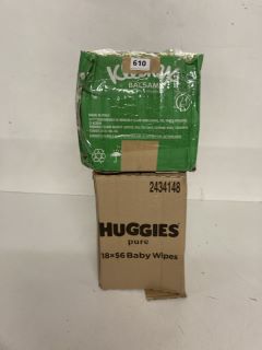 2X ASSORTED ITEMS INCL. HUGGIES 18X56 BABY WIPES