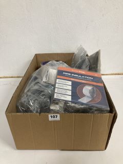 BOX OF ASSORTED ITEMS INC PIPE INSULATION, TUNGSTEN CARBIDE TIPPED SAW BLADE (18+ ID REQUIRED)