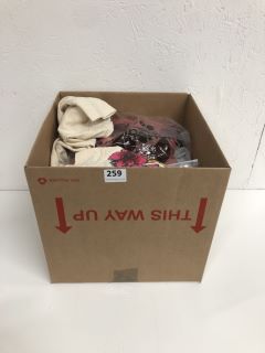 BOX OF ASSORTED CLOTHING INC SHIRTS, SHORTS