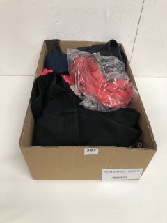 BOX OF ASSORTED CLOTHES INC TROUSERS, SHIRTS