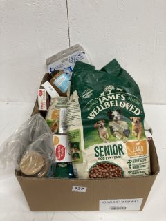 BOX OF ASSORTED ITEMS INC JAMES WELLBELOVED SENIOR DOG FOOD