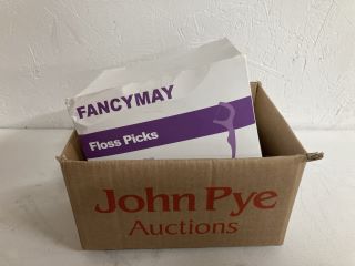 BOX OF ASSORTED ITEMS INC FANCY MAY FLOSS PICKS