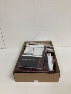 BOX OF ASSORTED ITEMS INC LABORATORY NOTEBOOKS