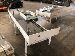 MBA DOUBLE TRACK ROLLER CONVEYOR TABLE 302CM L X 102CM W X 90CM H EACH