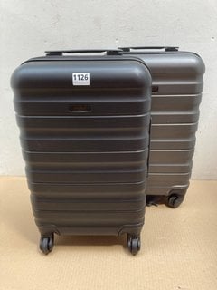 JOHN LEWIS & PARTNERS 2 X CABIN SIZE HARD SHELL WHEELED COMBINATION LOCK SUITCASES IN BLACK: LOCATION - AR1